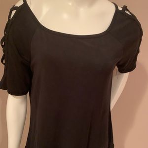 Black top with cut out slit sleeves